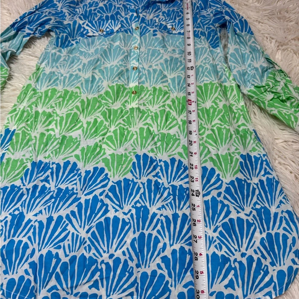 Lilly Pultizer Captiva Tunic Blue Green Size XS Seashell Shirt Dress Coverup - Picture 2 of 8